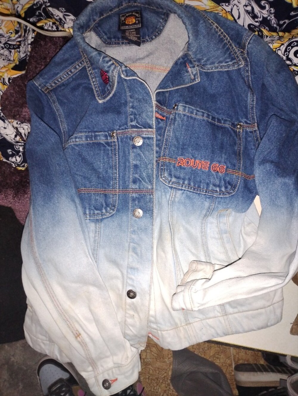 Vintage Route 66 Blue to White Ombre Denim Jacket, Size M